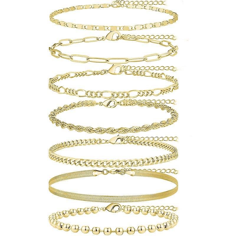 European & American Retro Cuban Link Anklet Set - 5 Pieces