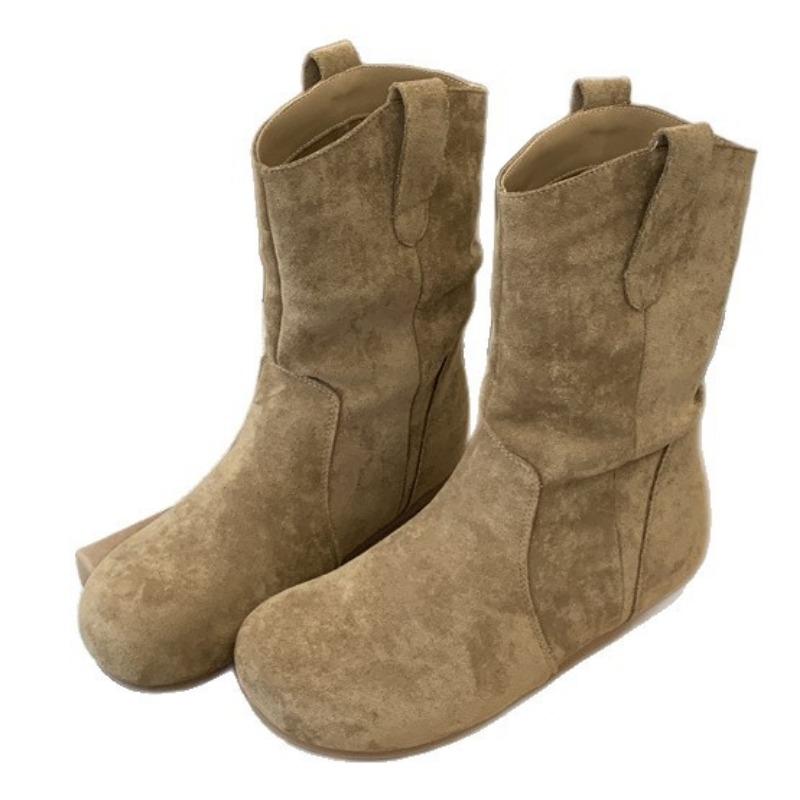 Early autumn retro small short boots children's new autumn and winter piled thick cotton boots Martin boots flat-bottomed stacking boots