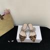 Sexy Slope Heel Metal Set Toe Slippers Women's Summer Wear High-end Leopard Print Cool Slippers Women