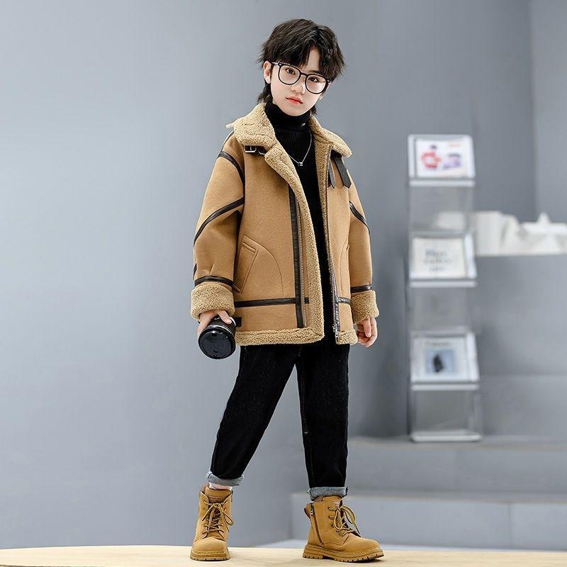 Boys' Fleece-Lined Jackets for Fall/Winter: Children's Thickened Faux Lambswool Jackets