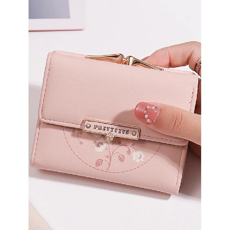 Purse Women's Summer New Korean PU Printed Buckle 3 Fold Bag Simple All-in-one Short Women's Money Clip Multi-card Folding Flap
