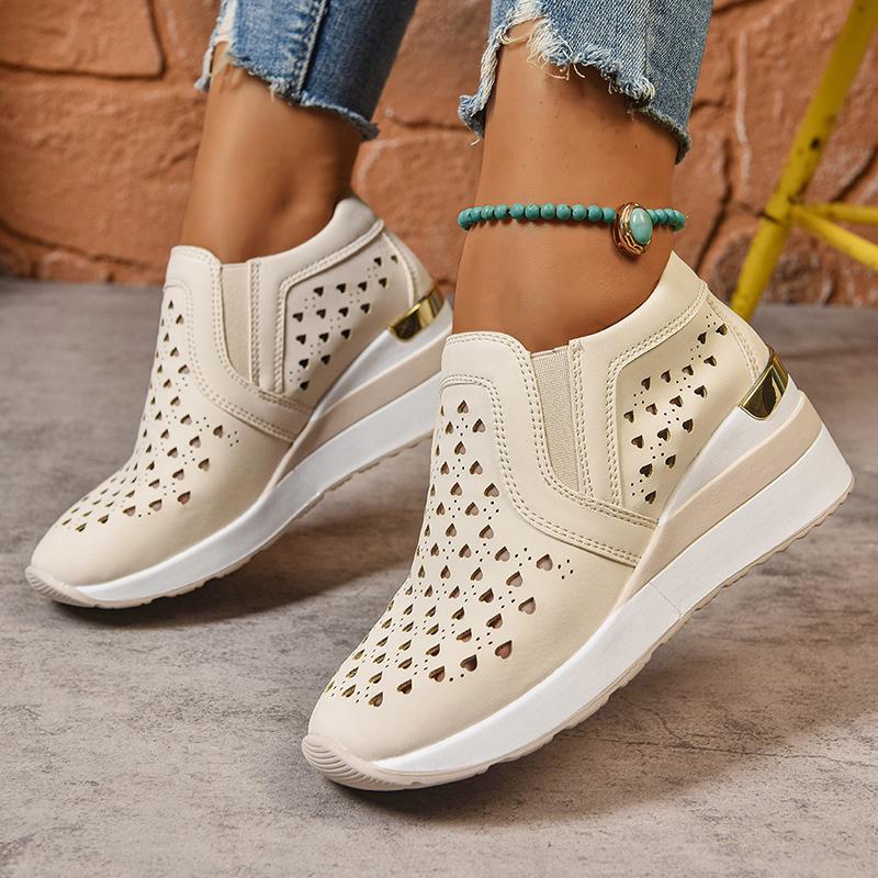 Fashion Hollow Out Breathable Wedge Sneakers for Women Lightweight Non Slip Vulcanize Shoes Woman Plus Size Comfort Slip On Casual Shoes