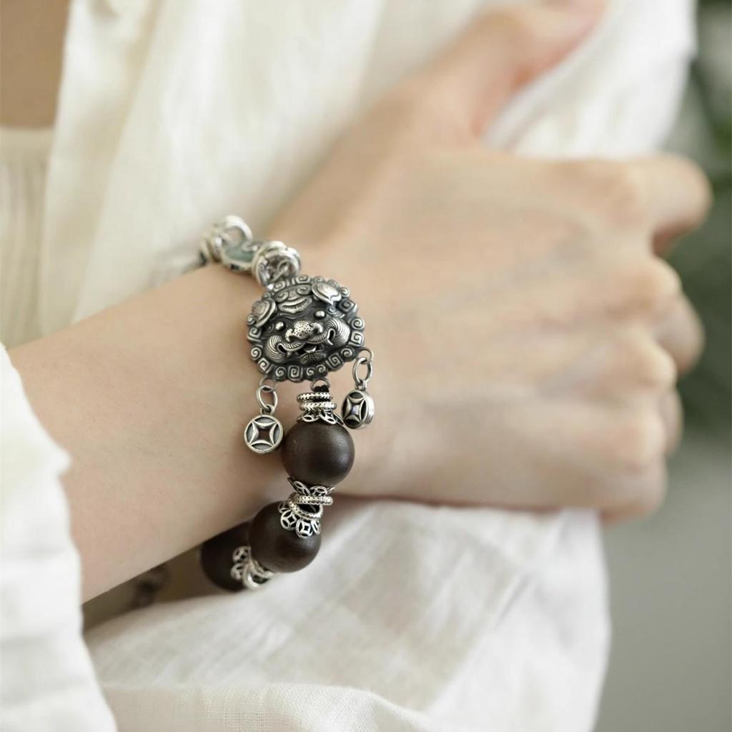 Used S925 Sterling Silver Golden Lion Tassel Bracelet - Women's Simple & Versatile Accessory
