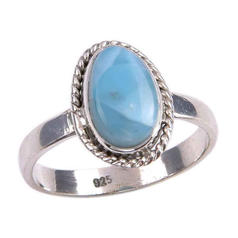 Natural Republic Larimar Gemstone 925 Solid Silver Jewelry Ring Size 7.5 Y0i13