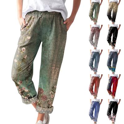 Women's Casual Fashionable Striped Linen Casual Pants With Pockets
