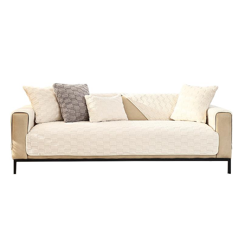 Sofa Cushion Plush Winter Non-Slip Simple Modern Seat Cushion Living Room Solid Color Armrest Back Towel Sofa Cover Cover Cloth