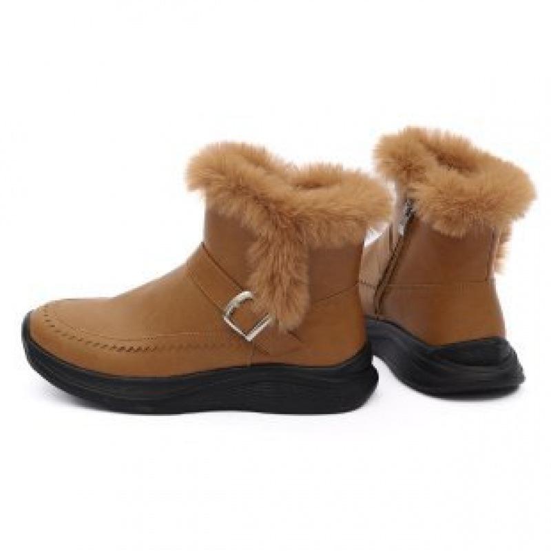 Autumn and winter new large size women's snow boots thickened color short boots velvet warm flat boots side zipper