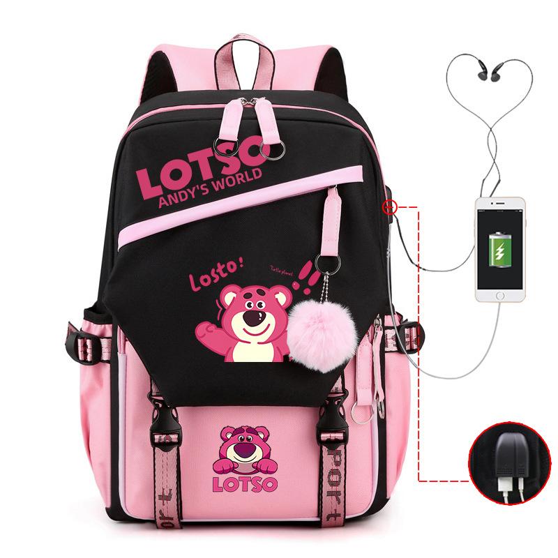 Strawberry Bear Lightweight Ridge Protection Student School Bag Usb Trend Reduction Backpack Campus Leisure