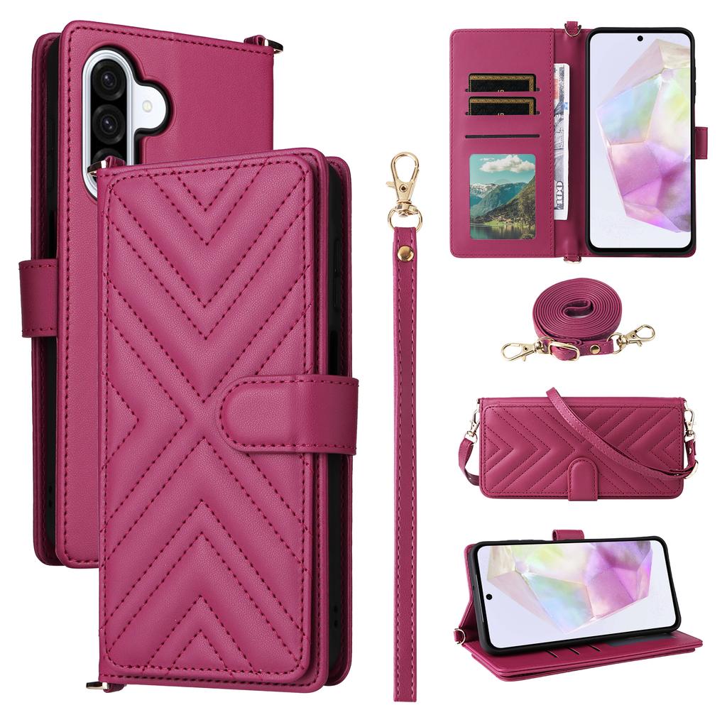 For Samsung Galaxy A26 5G Wallet Case with Shoulder/Wrist Strap Leather Phone Cover Stand
