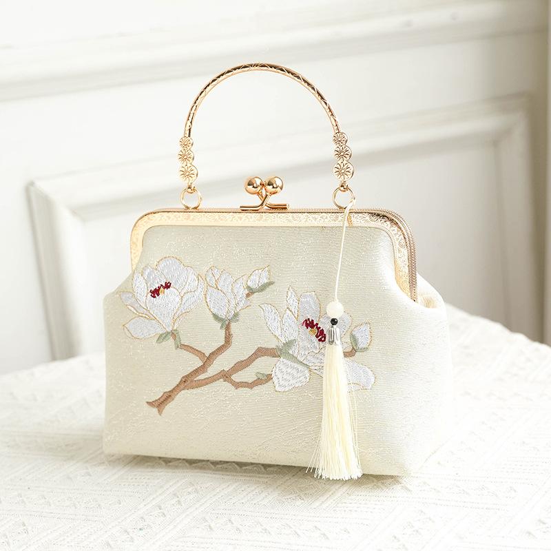 Finished product, new Chinese ethnic style, with Hanfu cheongsam bag, retro handbag, one-shoulder crossbody gold bag.