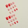 24pcs Glossy Red White Flower Press On Nails - Short Oval False Nails for Women and Girls - Full Cover Spring Summer Nails for Easter