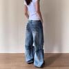 JYL Mens Jeans Vintage Ripped Distressed Loose Straight Floor-length Denim