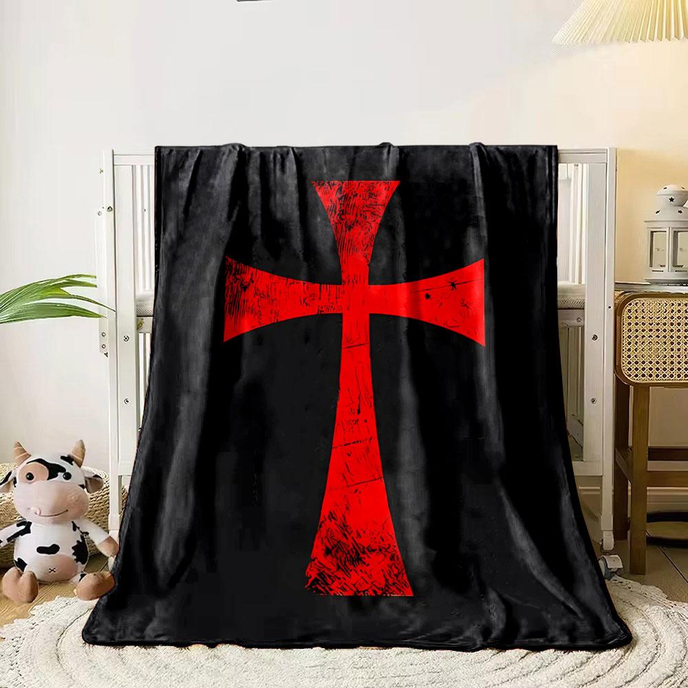 Red Templar Cross Blanket Printed Blanket for Living Room Bed Couch lunch break Soft Cozy Blanket for Friend's festival Gift