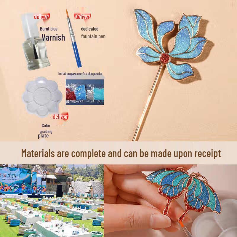 Mi Ling Imitation Cloisonné Enamel Orchid Hairpin DIY Kit