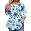 Women's Fashionable Casual Floral Print Plus Size Three-Quarter Sleeve Round Neck Top With Curved.