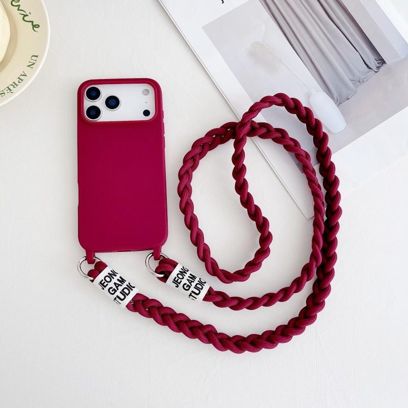 Solid Braid Lanyard Case For iPhone 17 Pro Max 16 16E 15 Plus 11 12 13 14 Fashion Crossbody Cord Strap Soft Silicon Cover