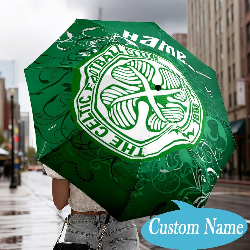 Custom Name Celtic Football Crest Umbrella Folding Umbrella, Automatic Umbrella - 8-Frame for Travel, Casual Lightweight Personalized Gifts