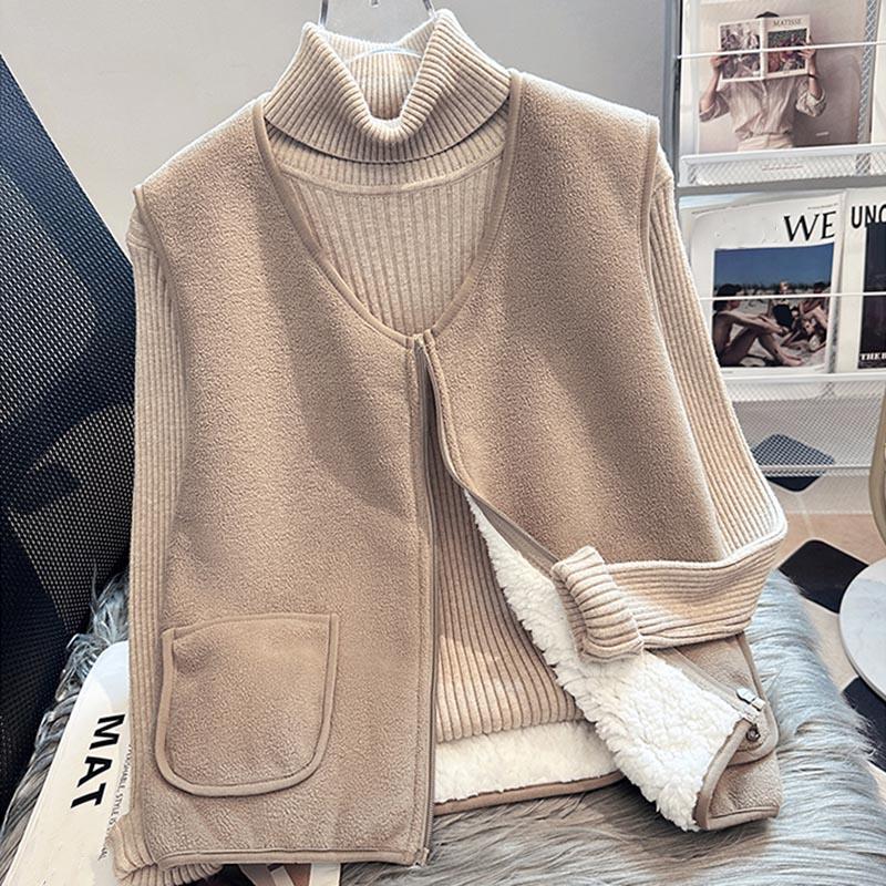 Padded Vest Women Winter Thickened Bottoming Undershirt  Solid Color Warm Sleeveless Vest