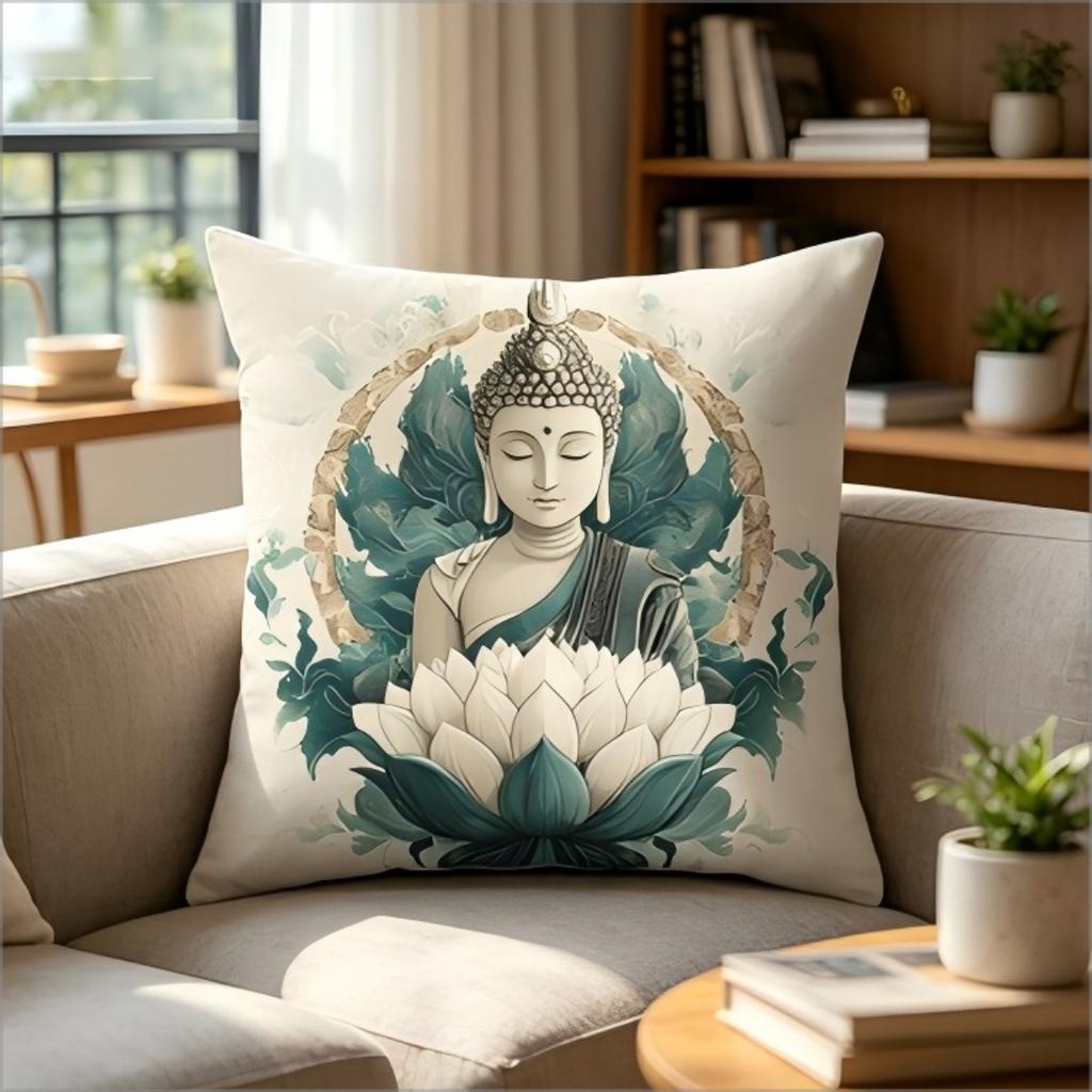 Zen Buddha Lotus Print Pillow Cover Spiritual Boho Cushion Case For Yoga Meditation Room Home Decor