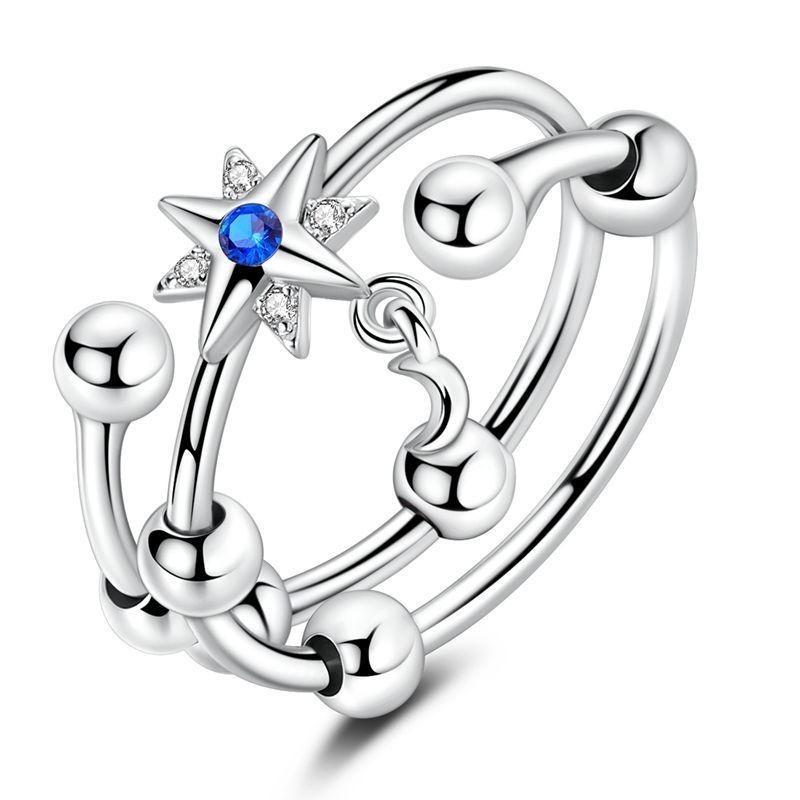 Original Copper Open Ring Star & Moon Foot Claw Heart Adjustable Ring For Women Wedding Birthday Party Jewelry Gift
