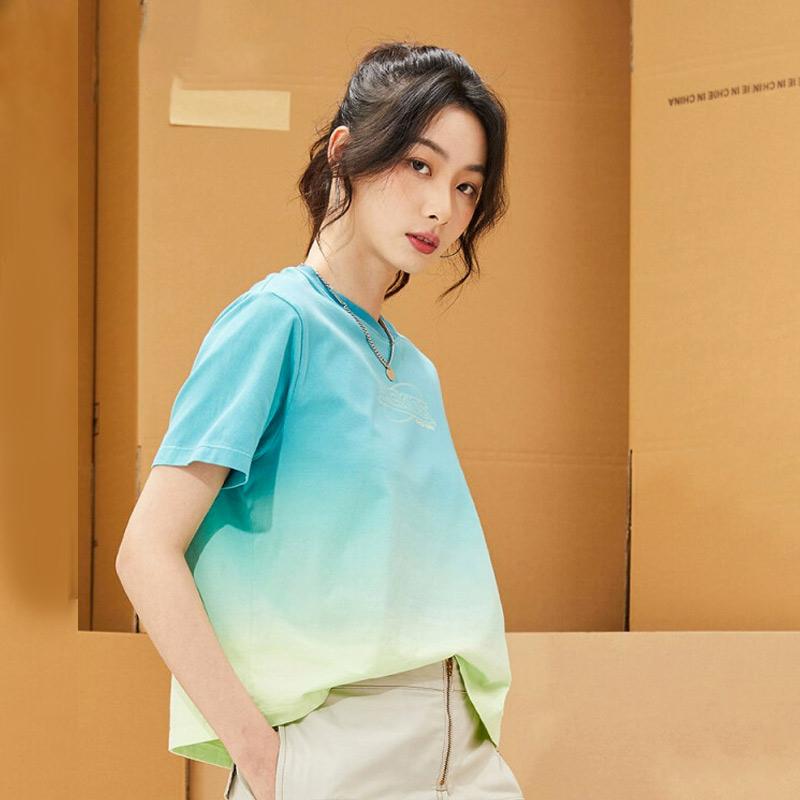 Dickies Gradient Letter Straight T-Shirt Women tops Yellow Green DK010331C83