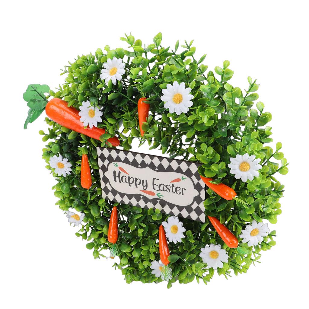 Easter Wreath Decoration Artificial Spring Wreath with White Daisy Carrots Green Leaves for Home Wall Farmhouse Holiday
