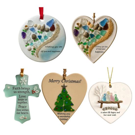 Vánoční ozdoba z mořského skla Ručně vyráběné umění z mořského skla Závěsná dekorace na vánoční stromek Oceánská tématika Suvenýr pro přátele