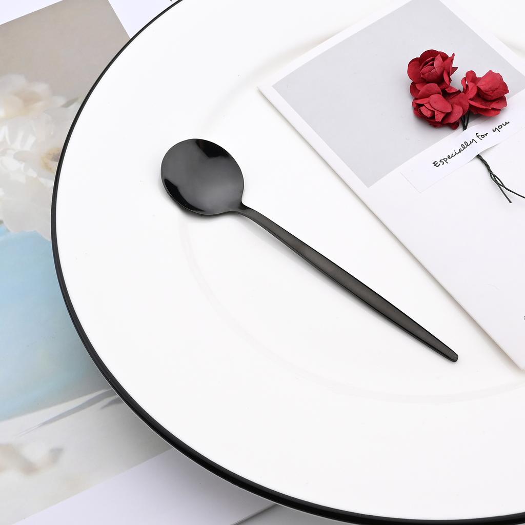 JANKNG Western 24pcs Dinnerware Set Stainless Steel Cutlery Set Black Knife Fork Spoon Silverware Set Flatware Set Tableware Set