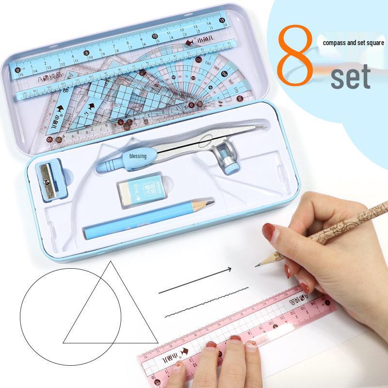 Little Fish Art 8-teiliges Set: Zeichnen, Malen, Zirkel, Lineal und Winkel für Grund- und Mittelschule.