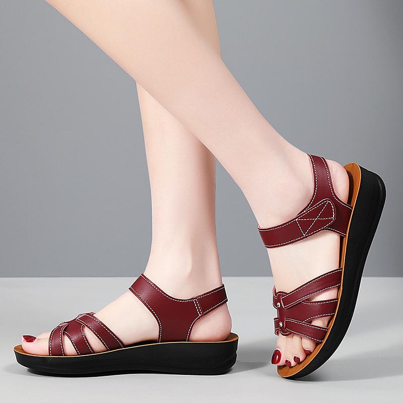 36-43 Summer Women's Large Size Fashion Solid Color Velcro Thick Bottom Sandals Comfortable Mom Shoes