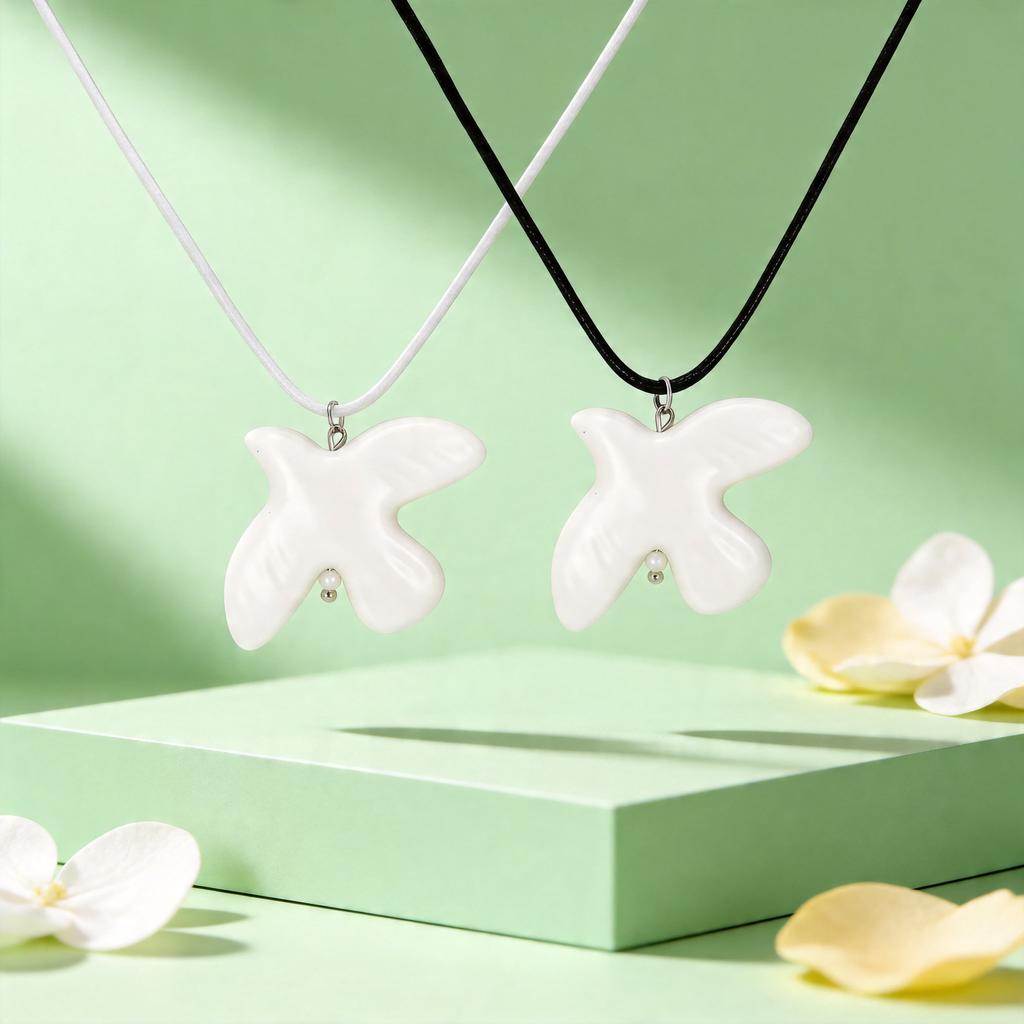 White Ceramic Dove of Peace Pendant for Women High Quality Rope Chain Necklace Unique Jewelry Gift