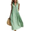 Abito a camicia da donna a quadri senza maniche con colletto button-down, tasca, abito lungo