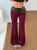 Pantalon de yoga évasé à taille moyenne patchwork imprimé léopard pour femme