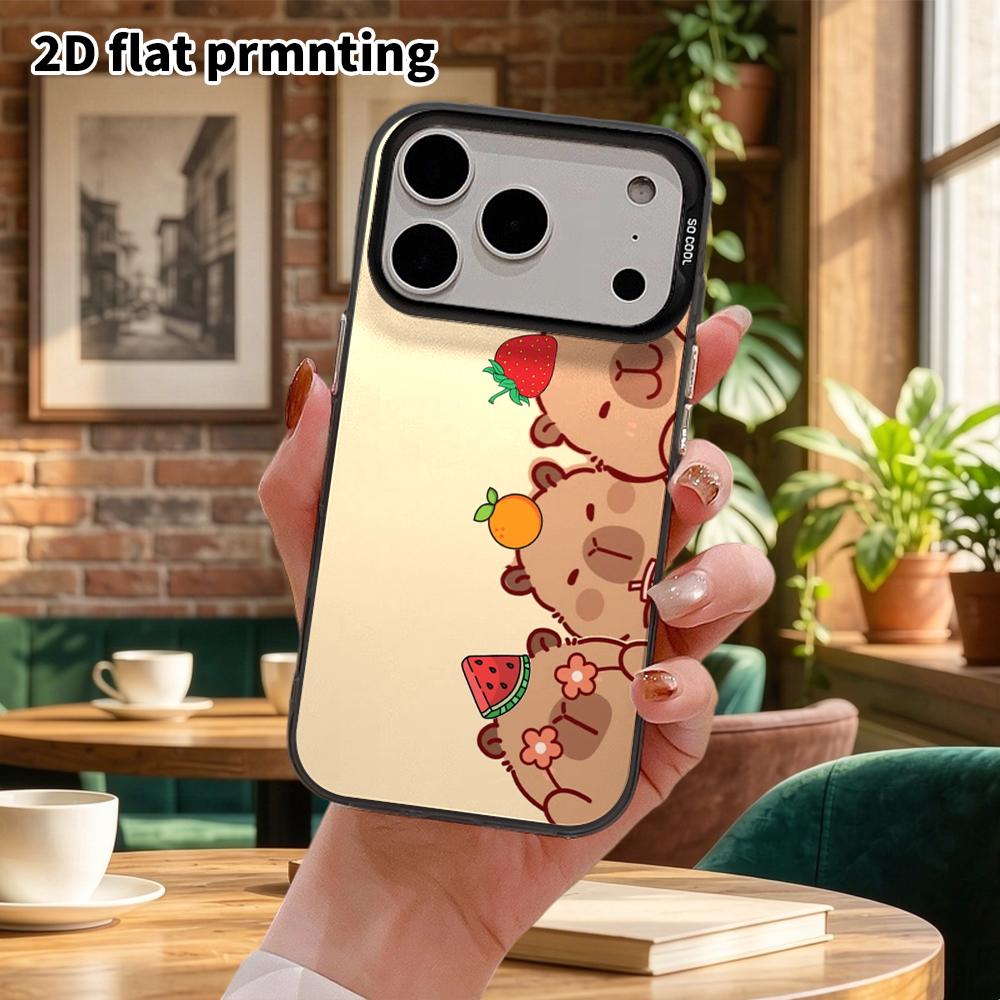 Phone Case: 2D Flat, Fits iPhone 18, 17, 16, 15, 14, 13 Pro, Color Silver Protective Case, Couple Style, Fruit Capybara, Christmas and Halloween Gifts