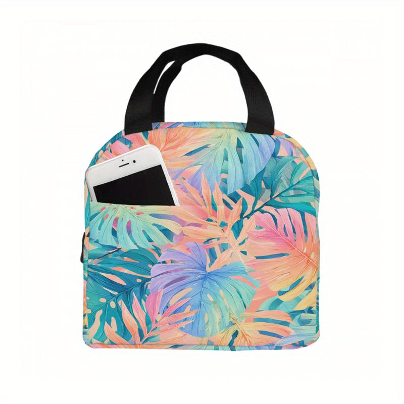 1pc Tropical Leaf Lunch Bag for Adults - Small Square -Friendly Lunchbox Carrier with Handle, Stylish Soft Lunchbox for Men & Wo