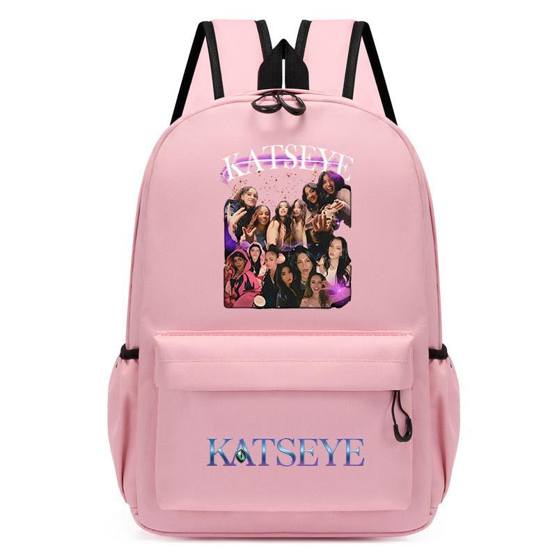 60123-8 Mochila Unissex para Meninos e Meninas KATSEYE Estampada Mochila de Estudante Escolar Impermeável Leve