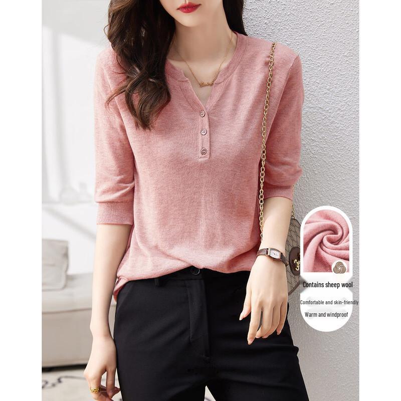 Demana Haut Tricot Manches Courtes Col Demi-Montant Laine Mélangée Femme