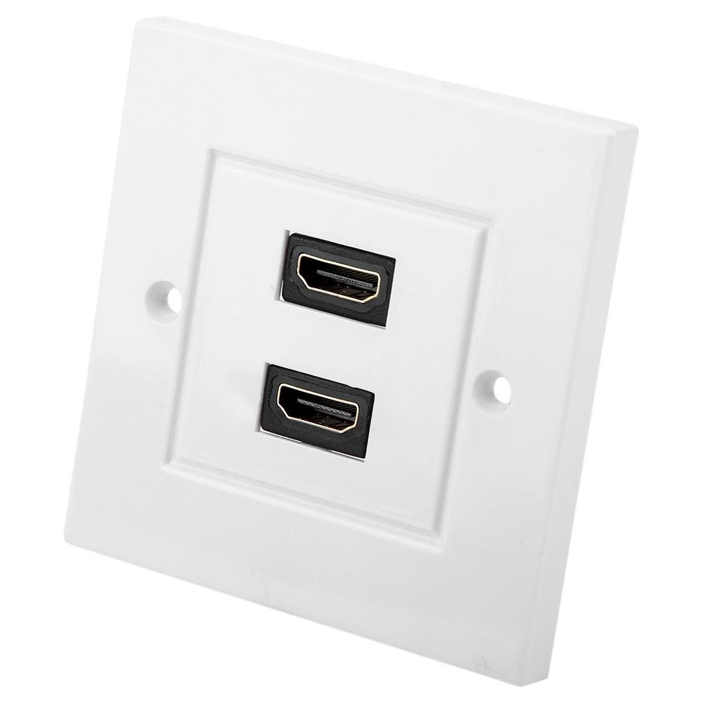 

White Dual Port HDMI Wall Plate Panel for Hotel Home Office Building US Standard