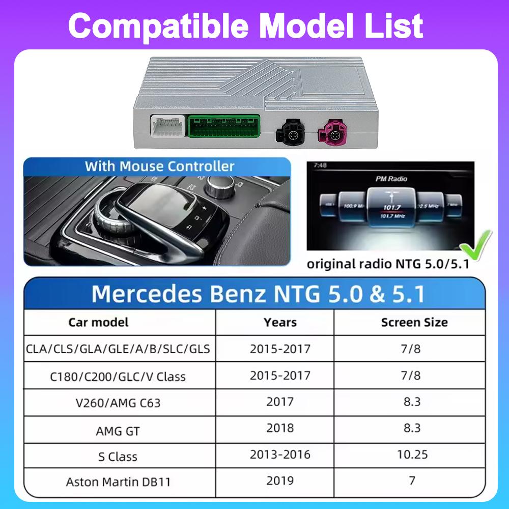 

Обновление беспроводного CarPlay для Mercedes Benz C Class GLC W205 V Class W447 модуль Becker NTG5.0 5.1 Android Auto навигация