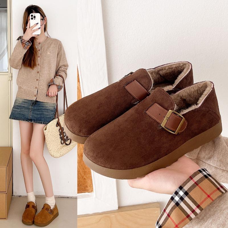 Winter new bag heel women's velvet thickened warm lazy casual shoes two wear one pedal retro cotton shoes