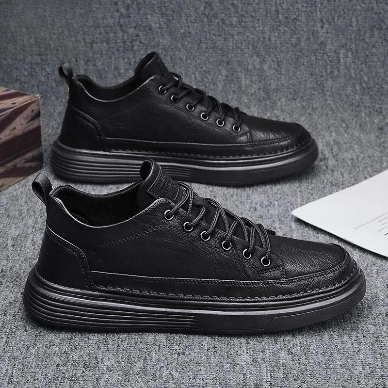 Fashion Men's Leather Shoes Round Toe Non Slip and Waterproof Height Increasing Male Casual Shoe Common In Promotion Designer Size 45 Pu