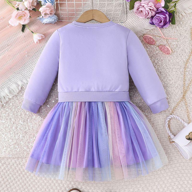 3-13 Years Kids Girls Fake Two Pieces Clothes Mesh Skirt Sweatshirt