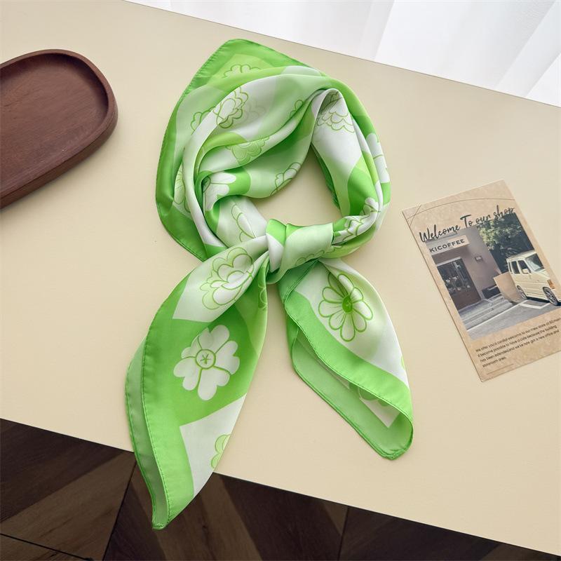 Literary Floral Simulation Silk Printing Silk Scarf Small Square Scarf High-end Shawl Sunscreen Neck Scarf Headscarf Scarf Women