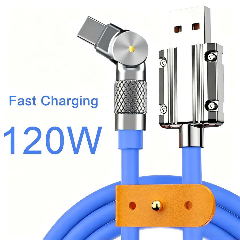 120W 6A USB Type C 180 Degree Phone Fast Charging USB C Cable Data Cord for Samsung 12 13 HUAWEI 1m 1.5m 2m