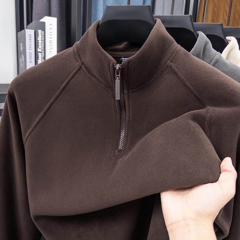 Men's Double-Sided German Velvet Stand Collar Half-Zip Long Sleeve Casual Sweatshirt