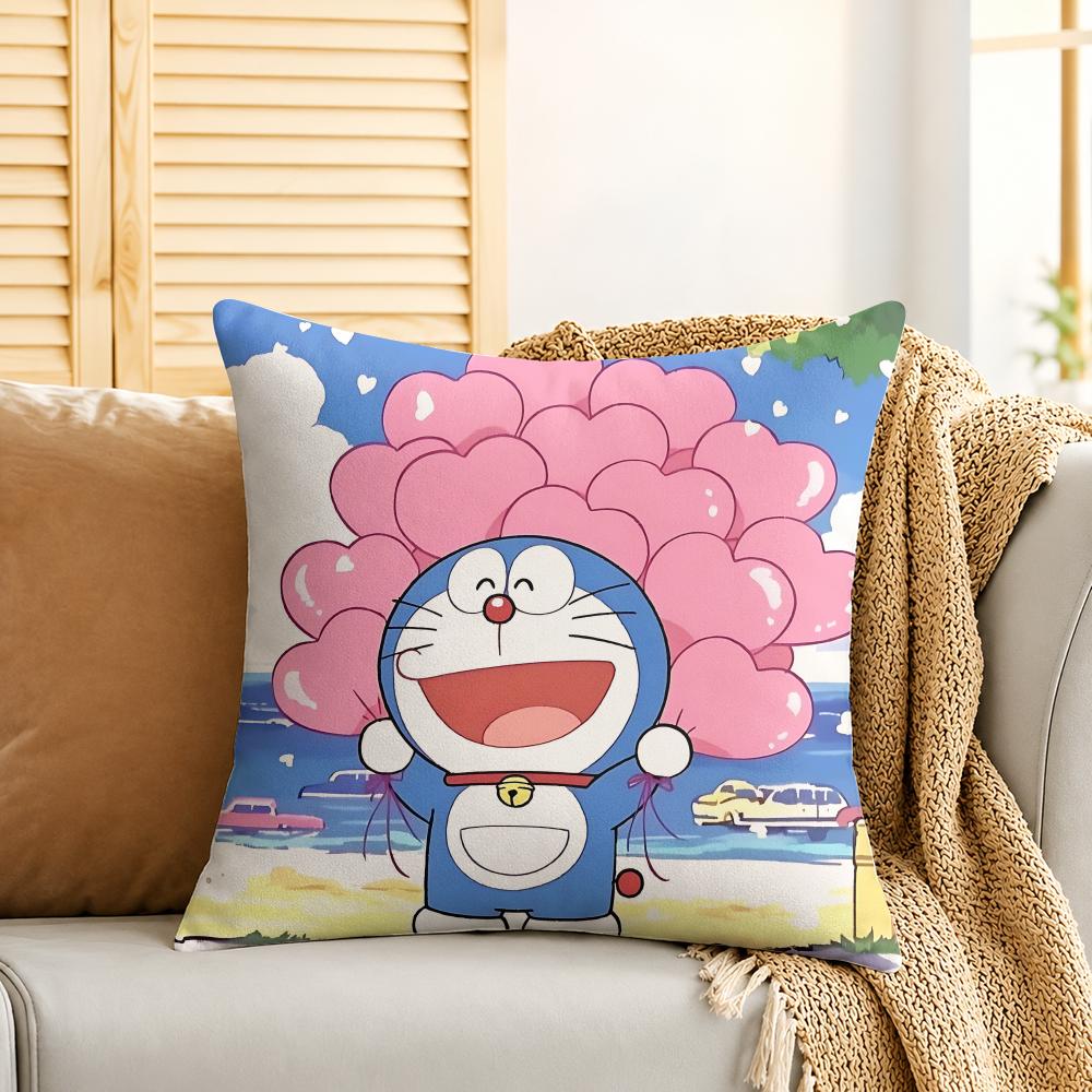 DDoraemon CUTE CARTOON Cushion Cover Silky Short Plush Invisible Zipper Dustproof Sofa Pillow Case For Home Decor