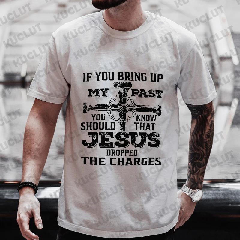 Jesus Dropped The Charges Print Men's T-shirt Funny Graphic Tops Short Sleeve Tee Summer Short Sleeve Tees Oversized Streetwear