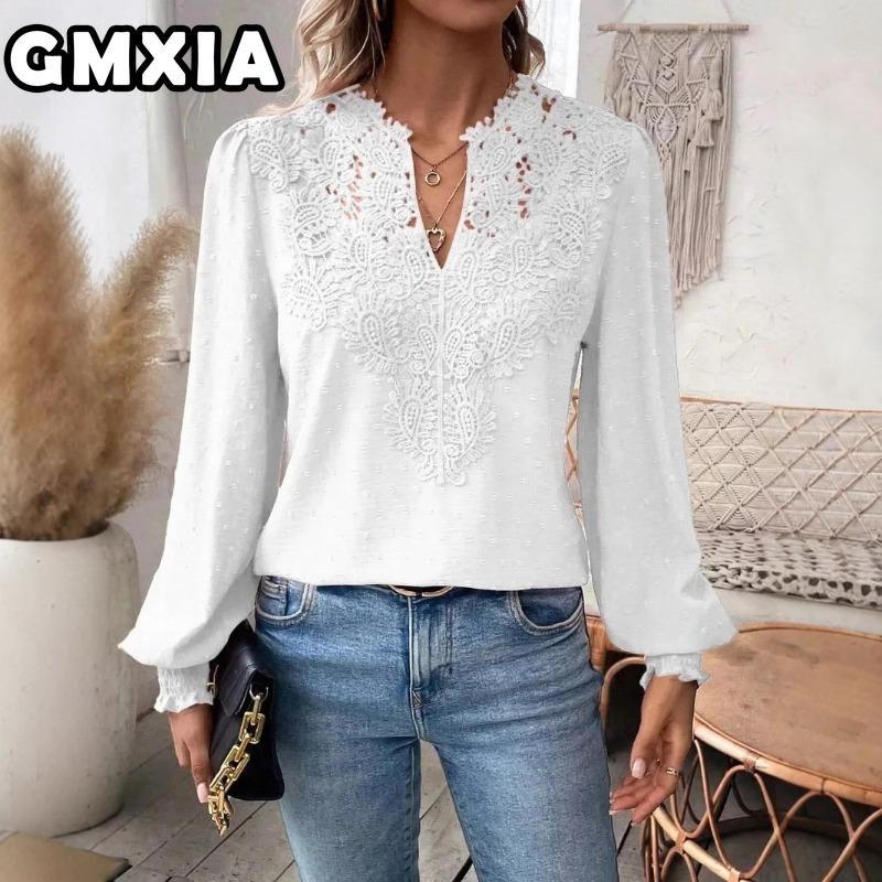 Fashion Women's Fashion Casual Solid Color Print Long Sleeve V Neck Blouses & Shirts