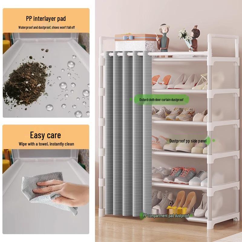 Dustproof Multi-layer Shoe Rack with Door Curtain for Entryways