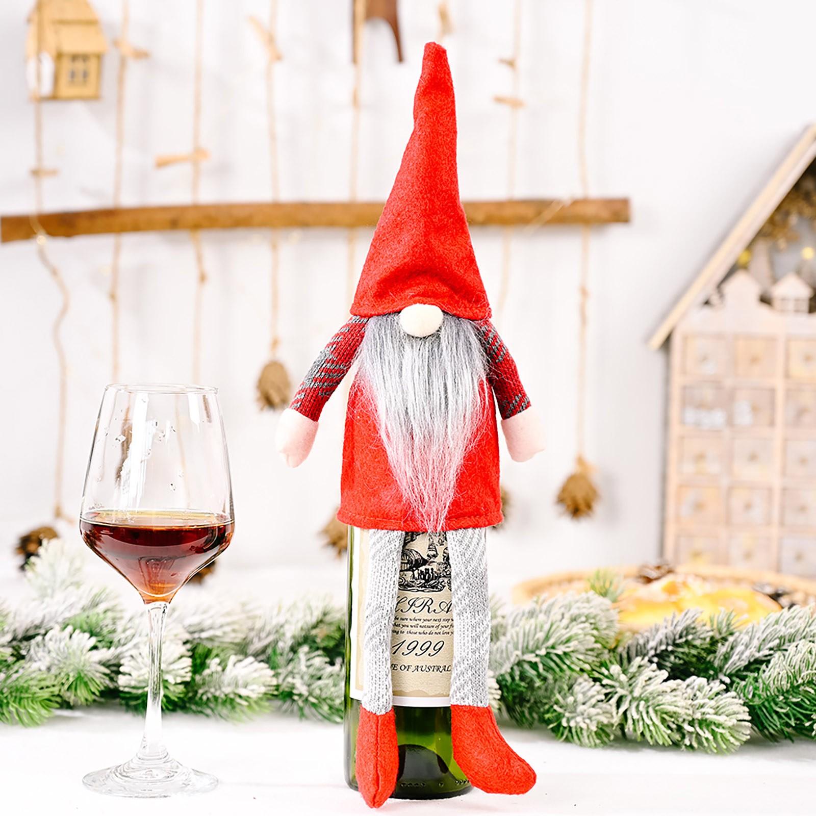 

Рождественское украшение Безликая кукла с подвесной ножкой, крышка от бутылки вина, рождественская крышка от бутылки красного вина, украшение стола красный